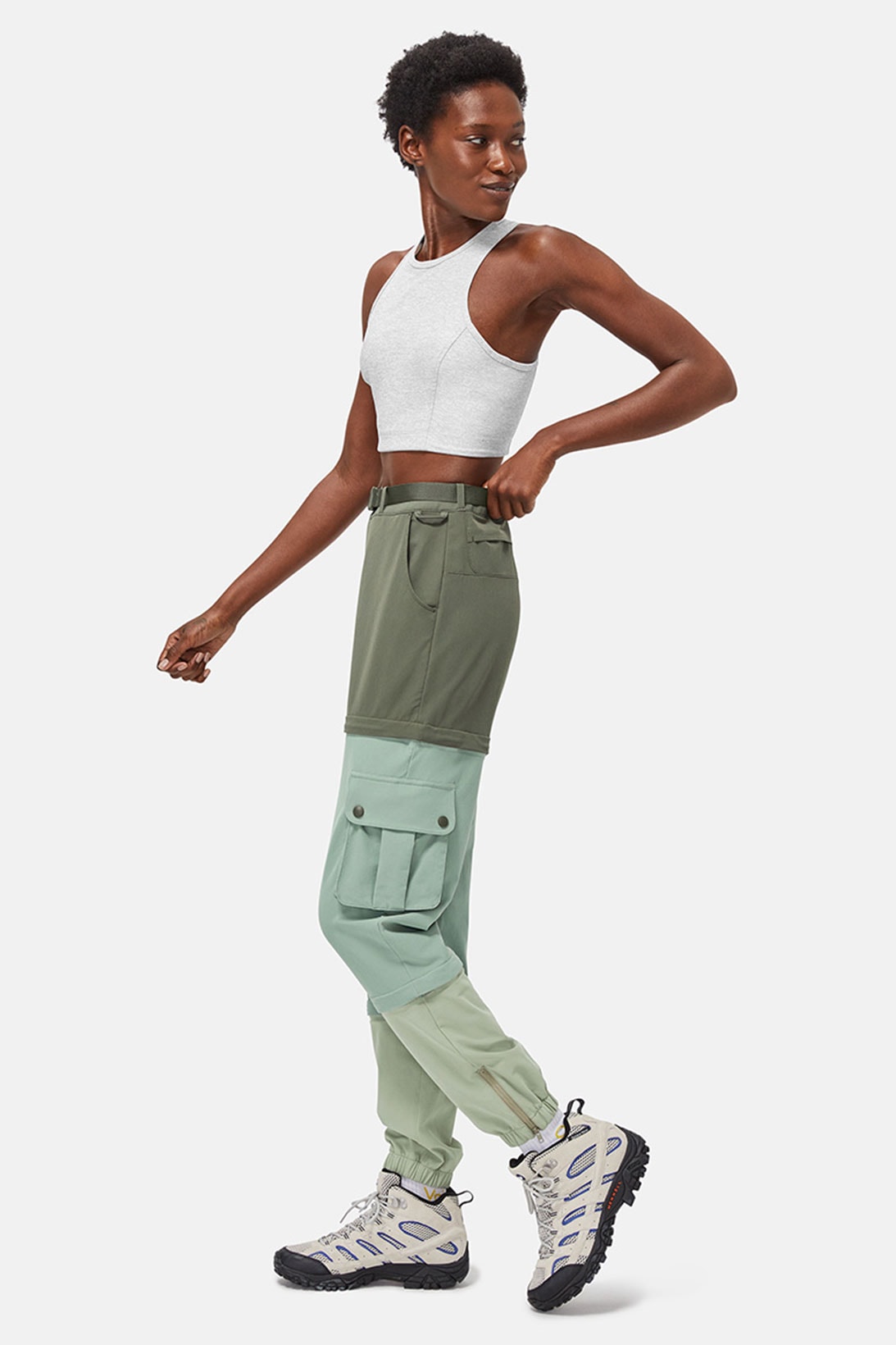 outdoor voices ov hiking collection activewear cropped top zip off pants workwear