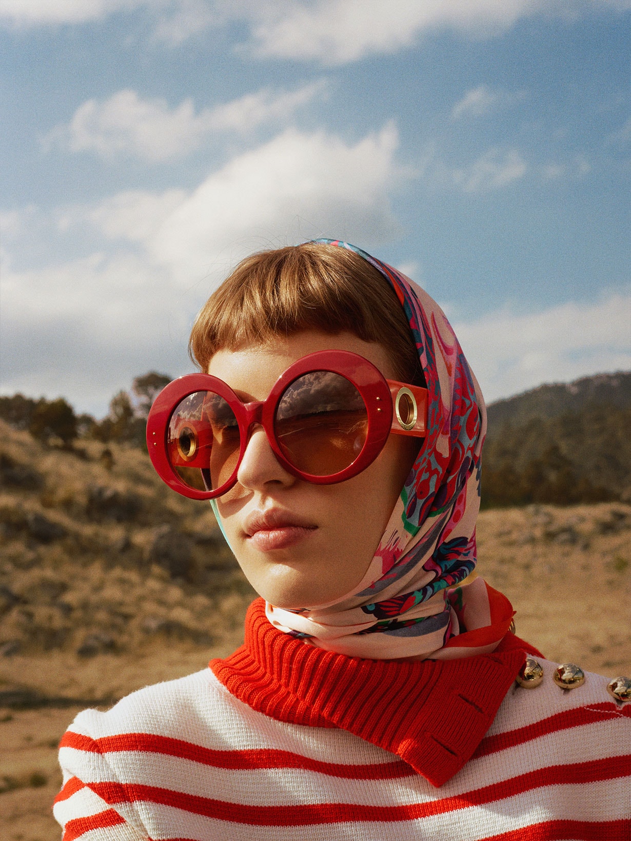 paco rabanne linda farrow eyewear sunglasses collaboration round frames red