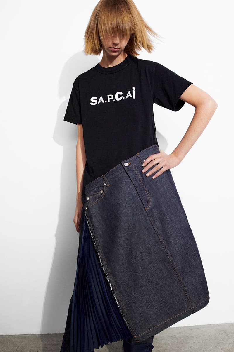 sacai apc interaction9 collaboration lookbook chitose abe jean touitou tee t shirt denim skirt