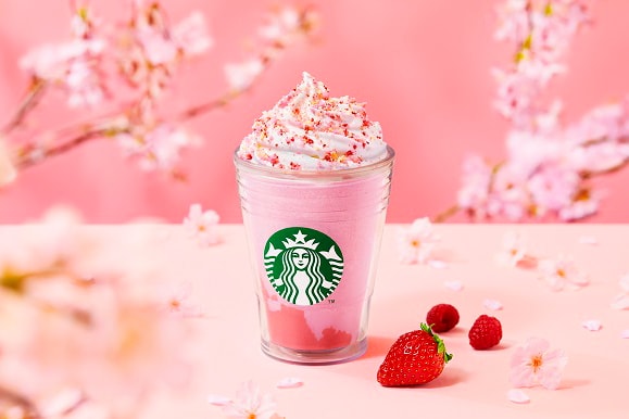 Starbucks Japan Sakura Cherry Blossom Saita Berry Frappuccino Stawberry Raspberry Drink