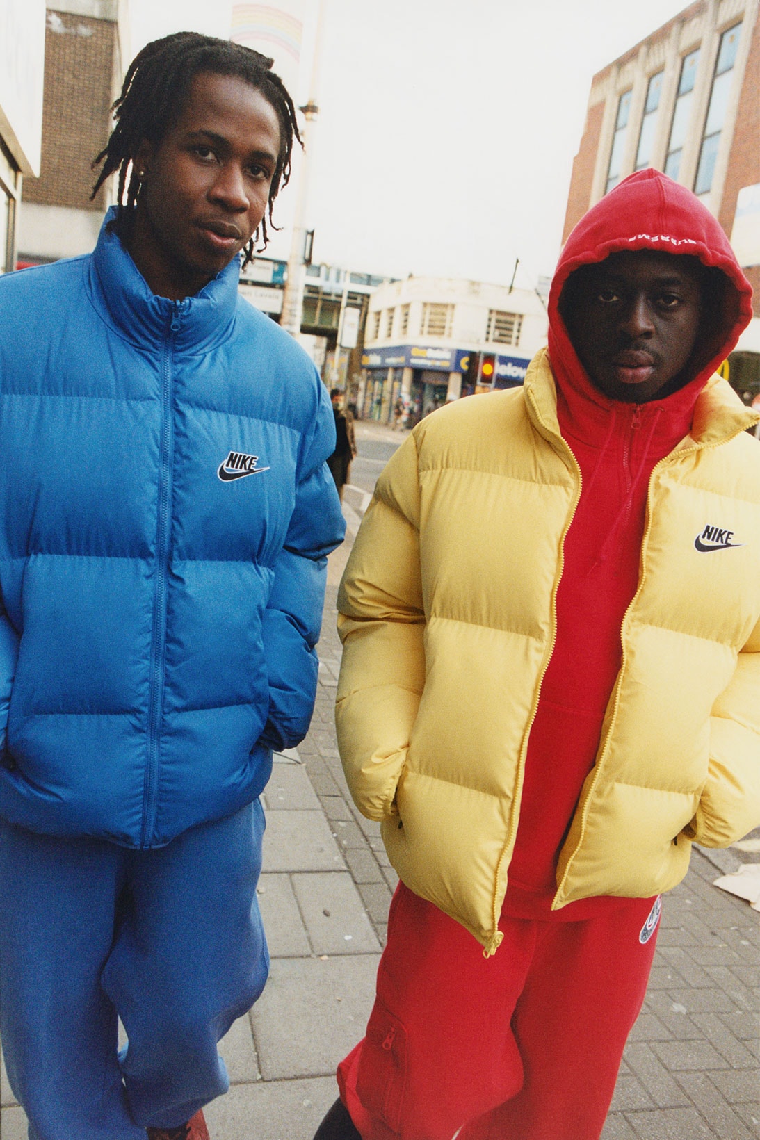 supreme nike collaboration spring drop puffer jackets hoodies blue yellow