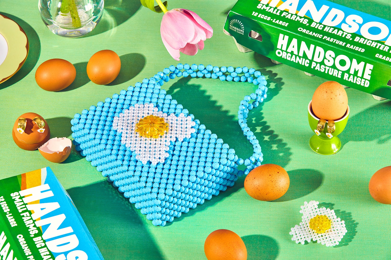 susan alexandra handsome brook farms accessories collaboration beaded bag hair clip earrings eggs