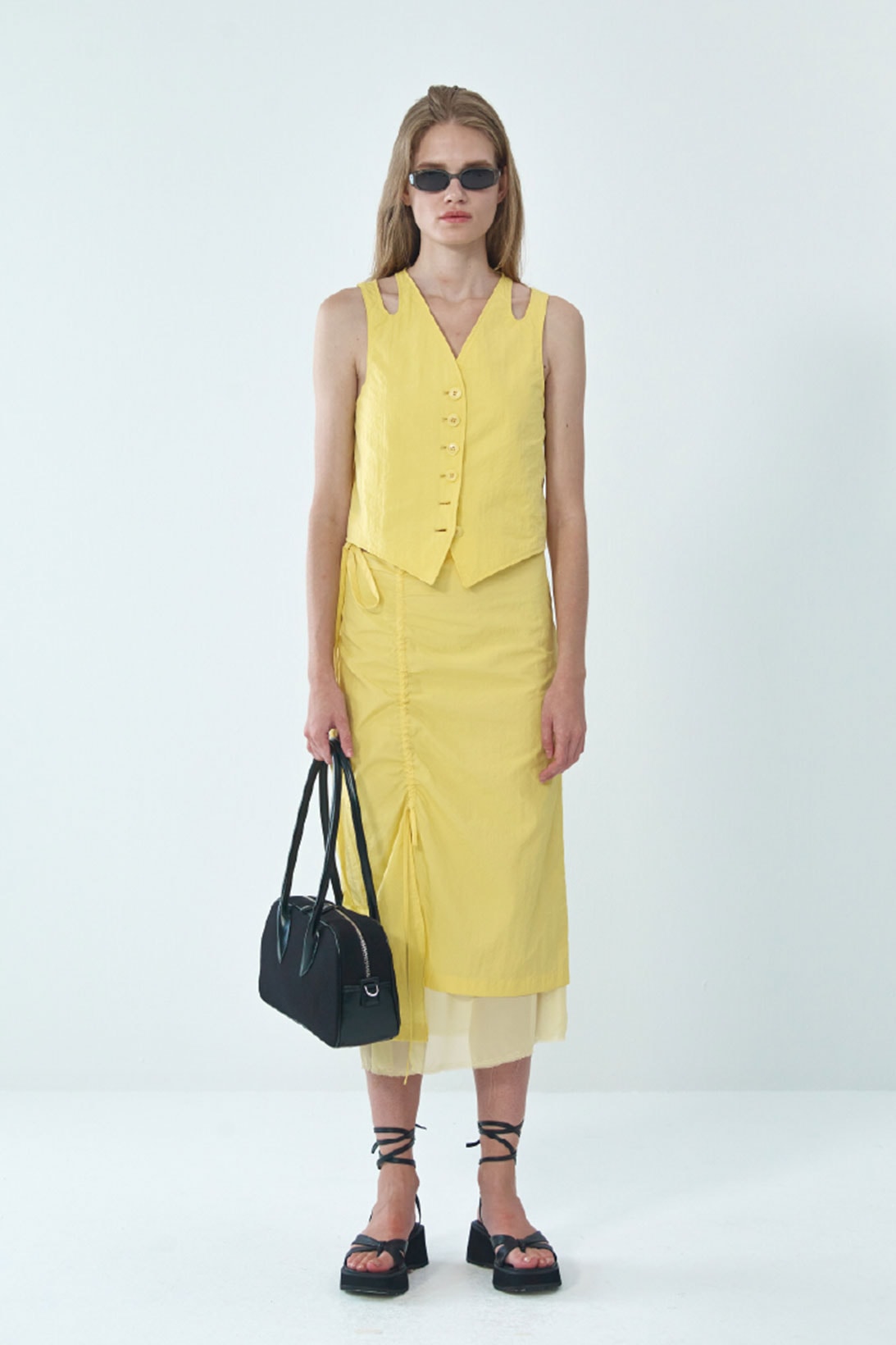 theopen product spring summer 2021 ss21 collection lookbook yellow vest skirt set