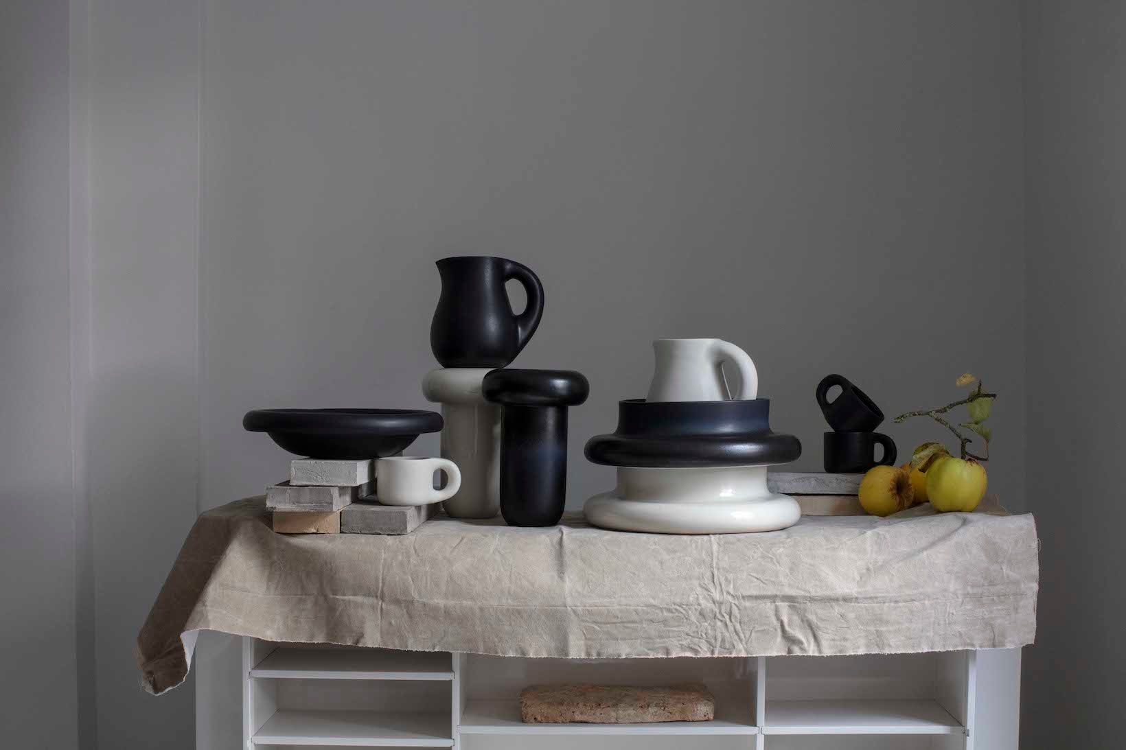 toogood homeware dough plough collection ceramics mugs jugs bowls white black table