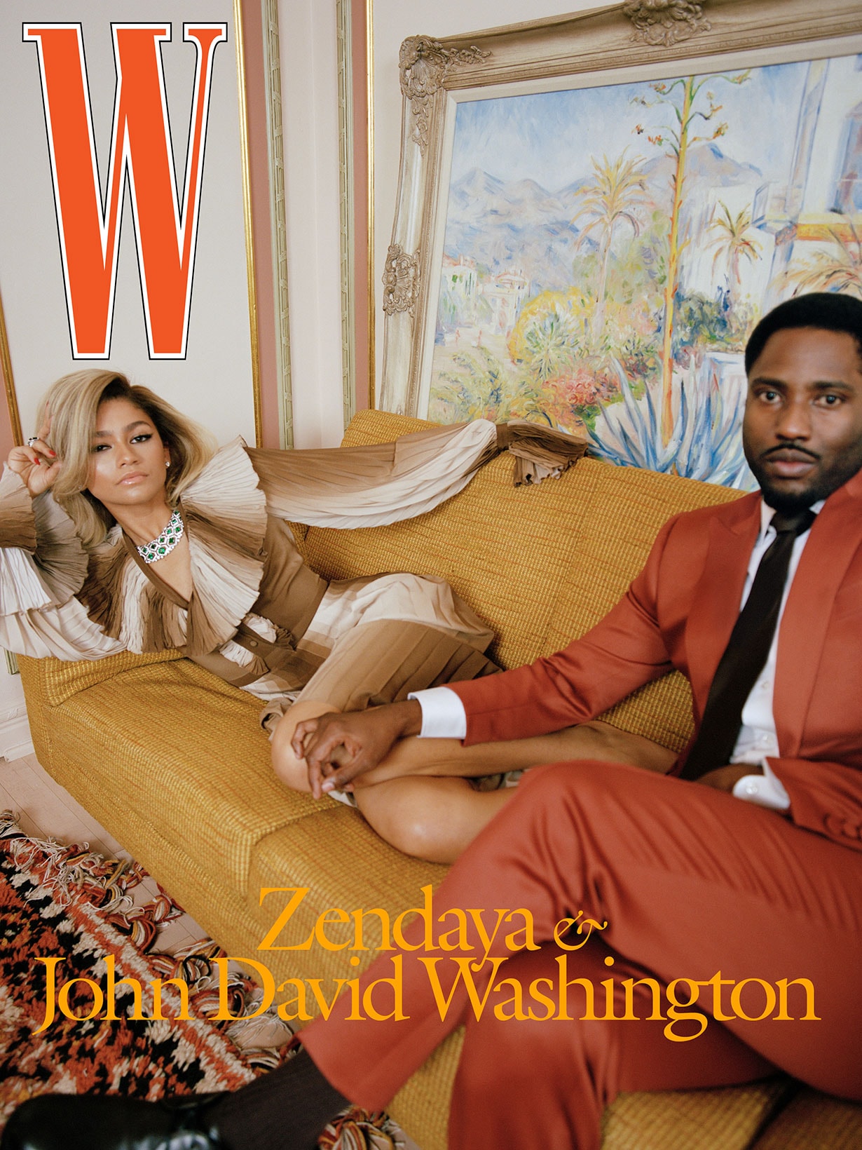 zendaya john david washington w magazine cover malcolm and marie interview suit tie dress