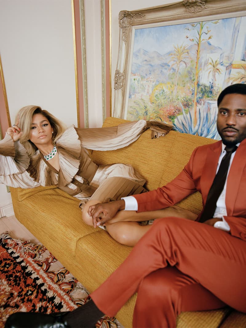 zendaya john david washington w magazine cover malcolm and marie interview sofa dress orange suit