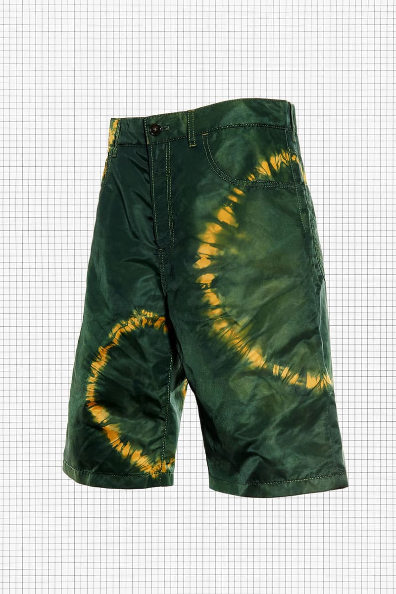 acne studios repurposed drop 3 hiking tie-dye shorts green