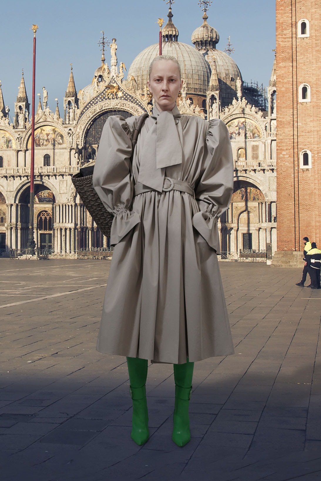 balenciaga pre-fall 2021 collection demna gvasalia trench coat boots green