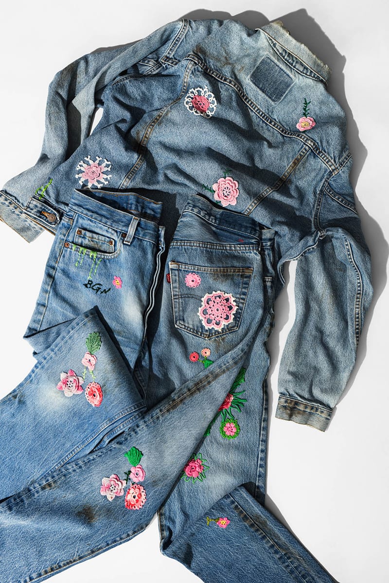levi denim jacket flowers