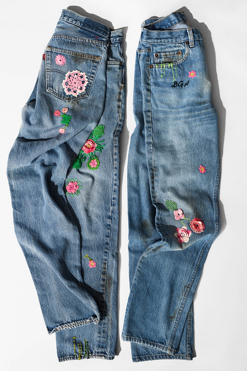 jeans pants trousers denim floral patterns bentgablenits bgn levis
