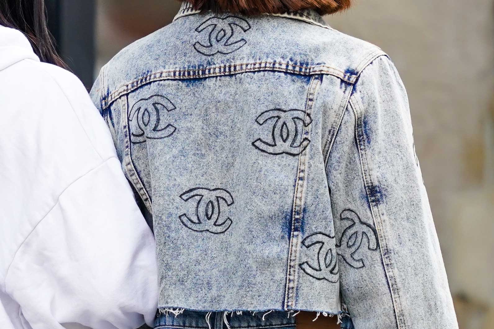 Chanel Logo Jacket Street Style