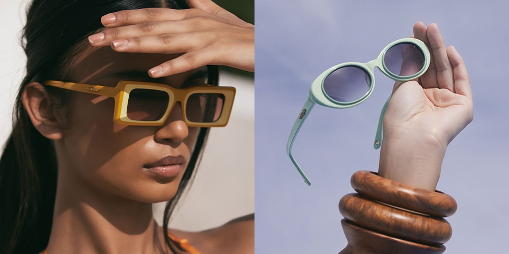 Cult Gaia Hera Canary Yellow Sunglasses Rectangular Frame Sunnies Gradient Lense cult gaia | Accessories | Cult Gaia Hera Sunnies Pink  main image 4