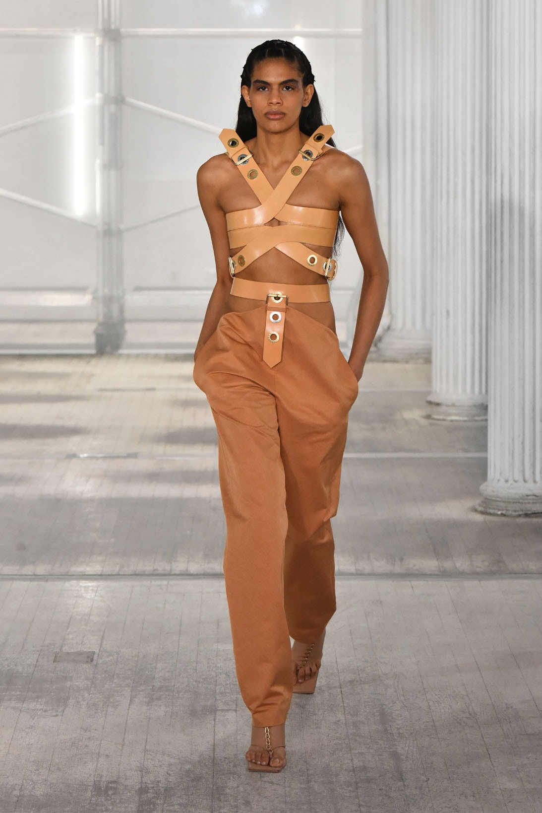 dion lee fall winter 2021 fw21 collection runway trousers pants leather straps corset