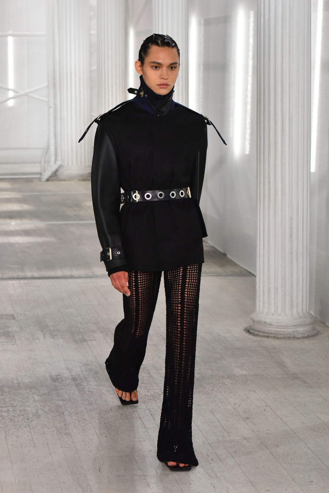 dion lee fall winter 2021 fw21 collection runway fishnet trousers pants