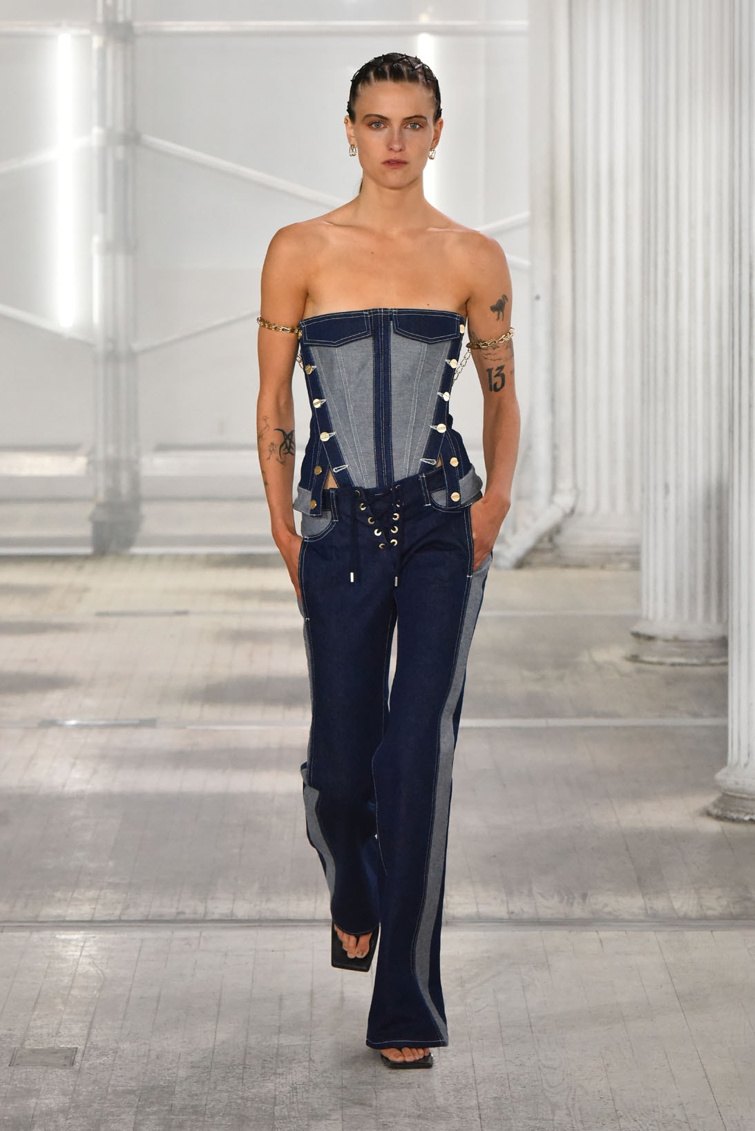 dion lee fall winter 2021 fw21 collection runway denim corset jeans