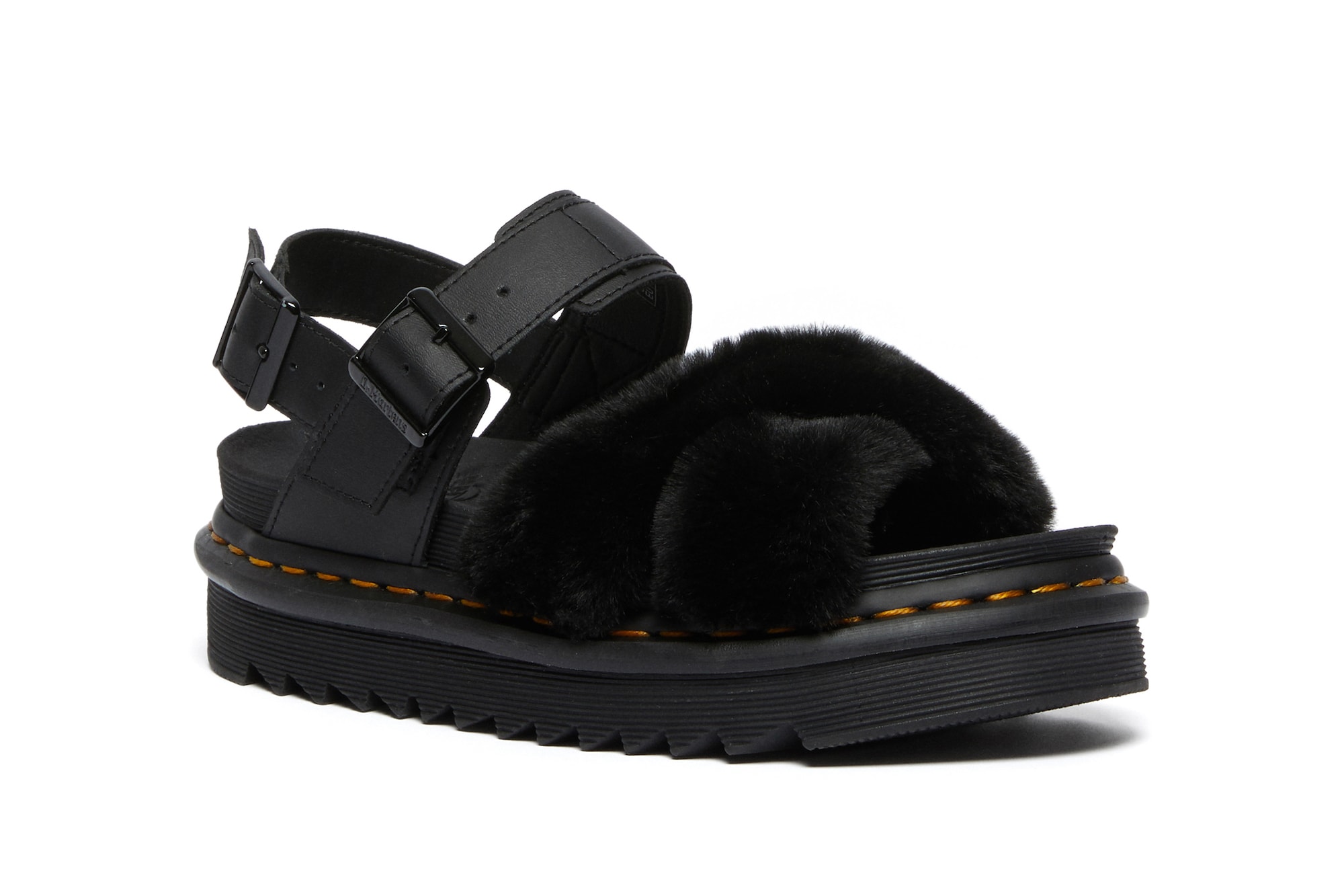 Dr. Martens Fur Leather Sandals Leopard Black Spring Summer Shoes Footwear