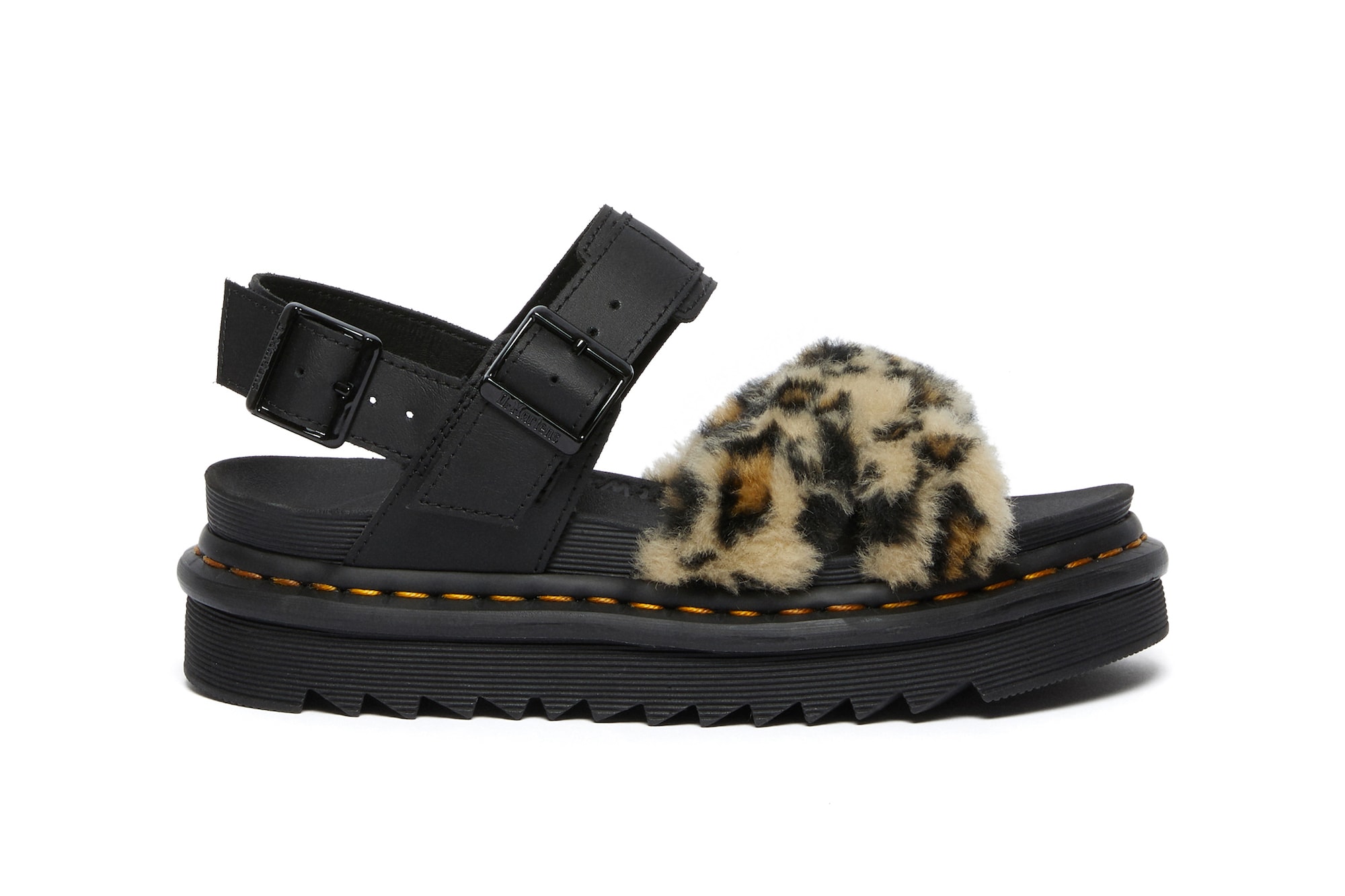 Dr. Martens Fur Leather Sandals Leopard Black Spring Summer Shoes Footwear