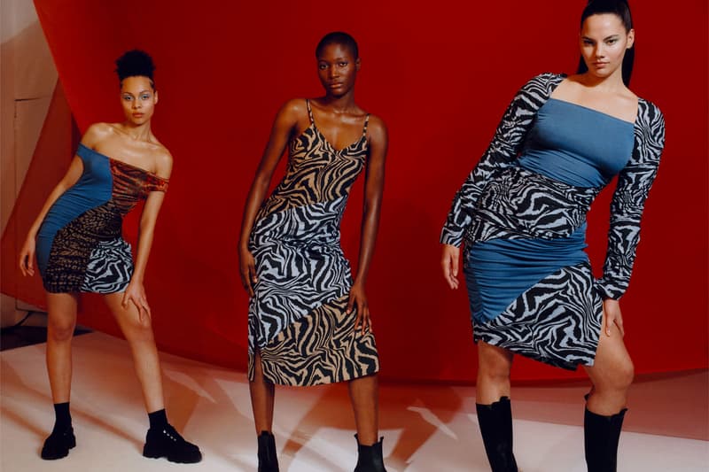 ganni ahluwalia collaboration collection sustainability deadstock fabric zebra print dresses