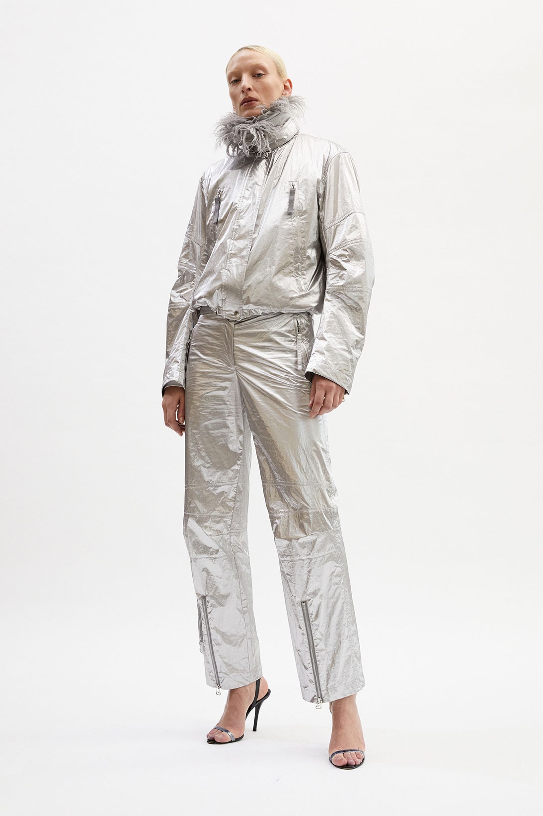 helmut lang fall winter 2021 fw21 collection lookbook silver metallic suit jacket