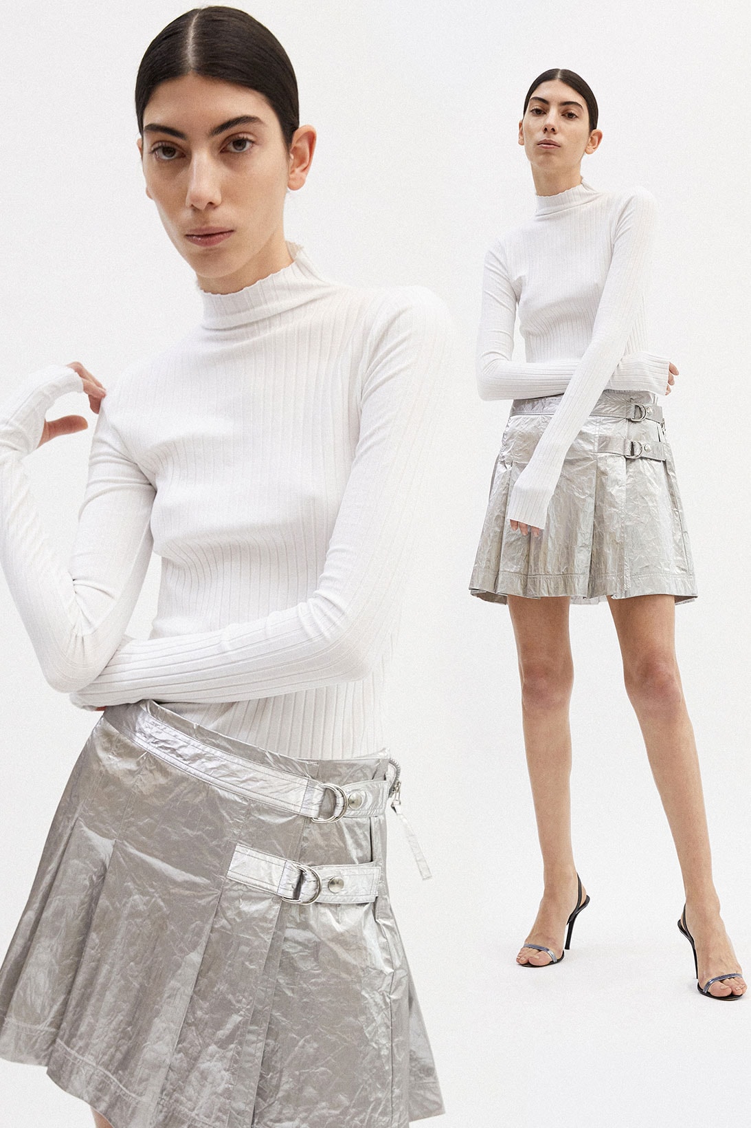 helmut lang fall winter 2021 fw21 collection lookbook silver skirt pleated