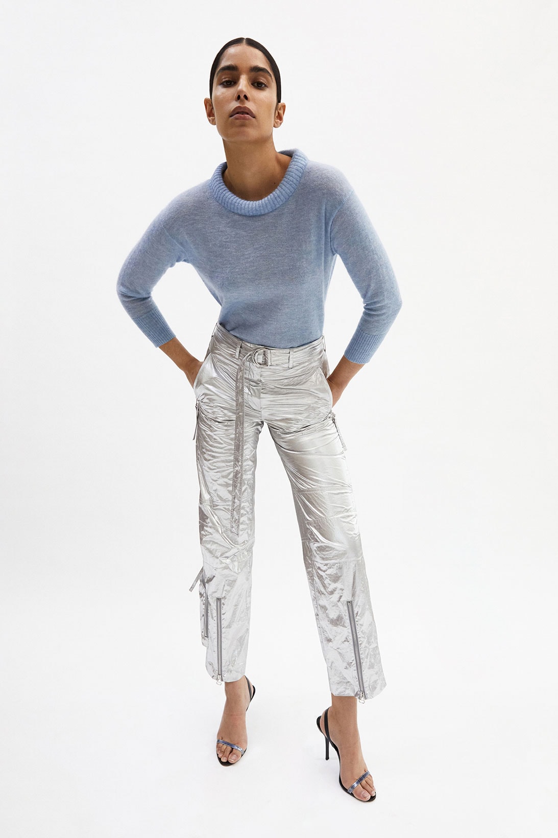 helmut lang fall winter 2021 fw21 collection lookbook sweater metallic pants silver