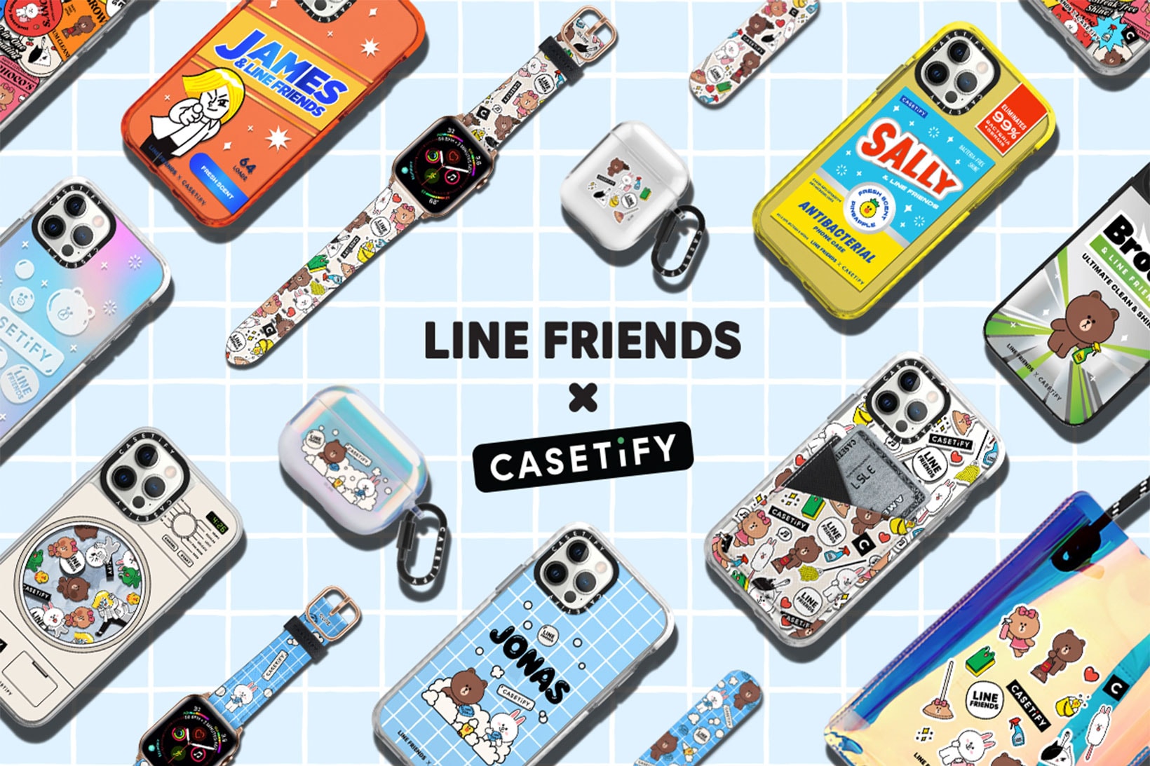line friends casetify collaboration naver brown figures characters apple iphone watch airpods cases straps
