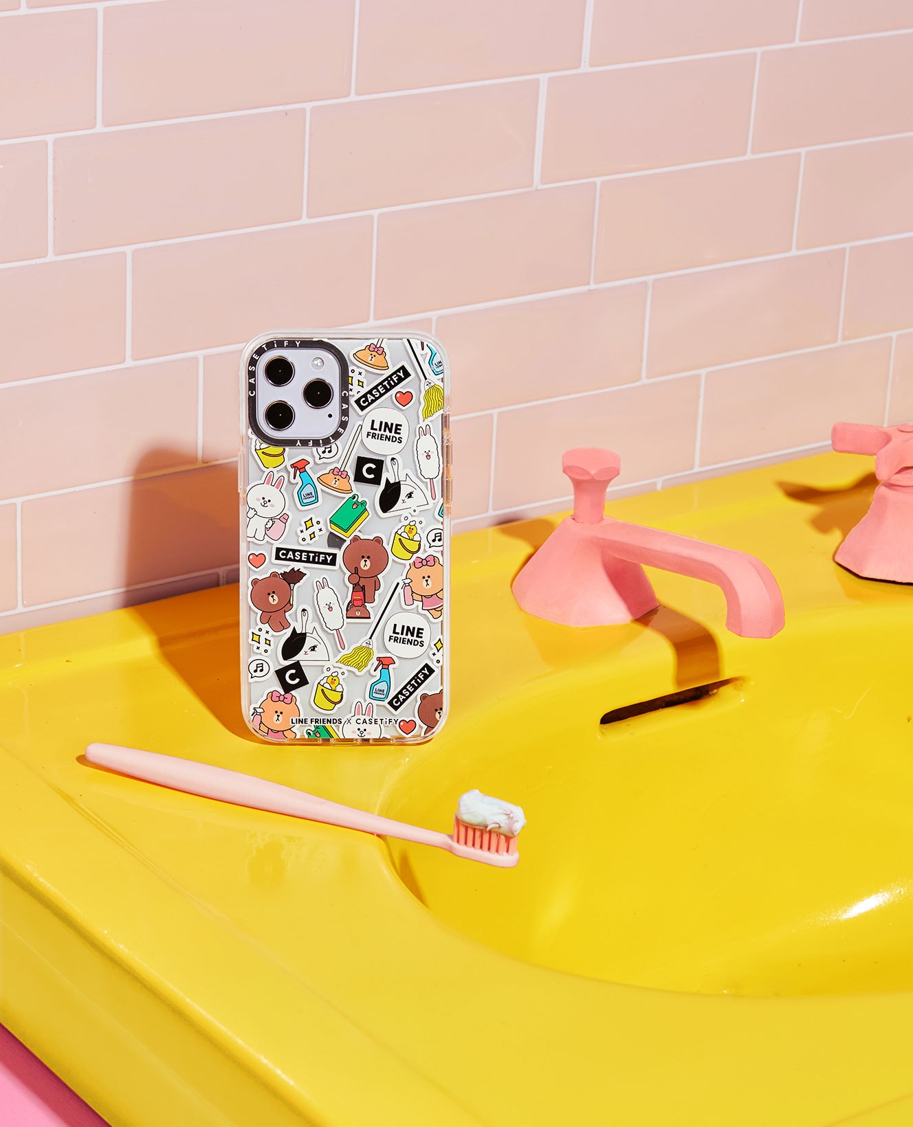 line friends casetify collaboration naver brown figures characters apple iphone cases bathroom sink