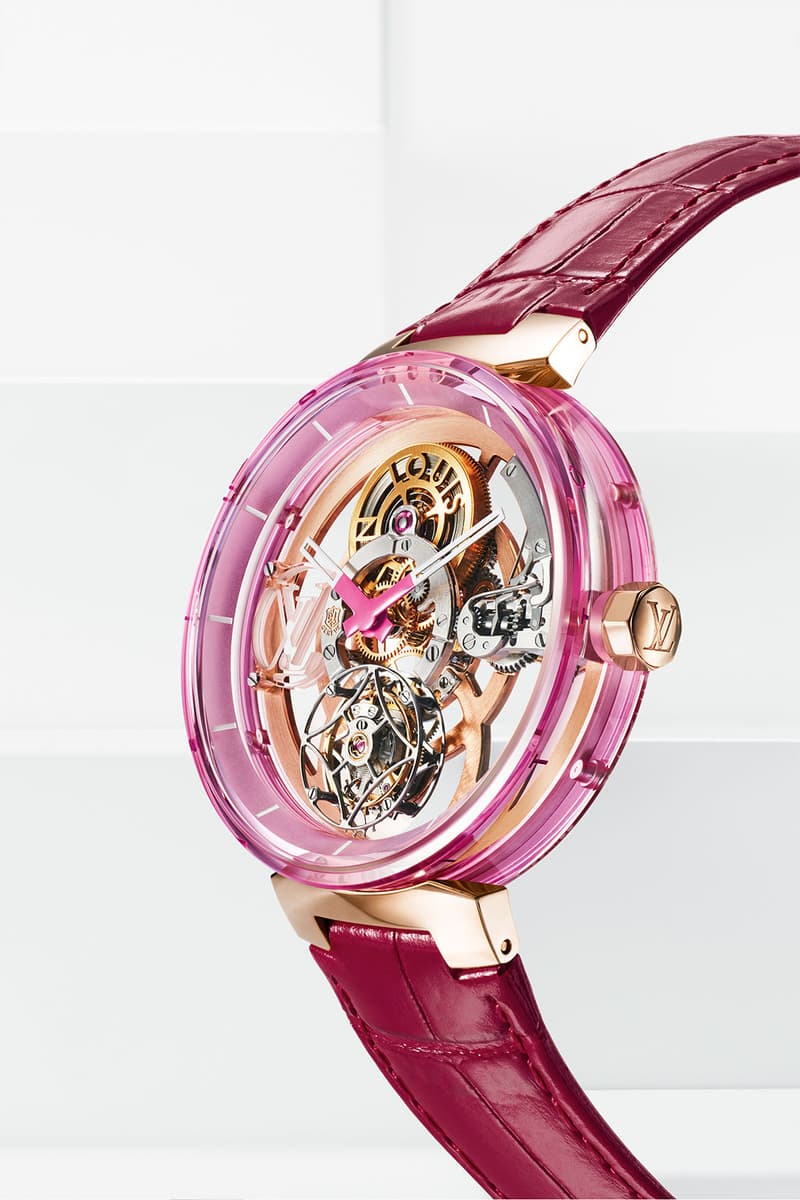 louis vuitton tambour moon flying tourbillon poincon de geneve sapphire pink details