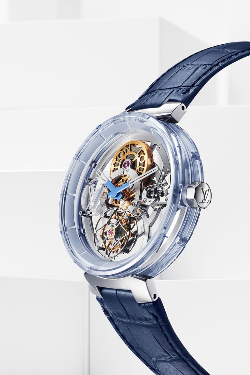 louis vuitton tambour moon flying tourbillon poincon de geneve sapphire blue details