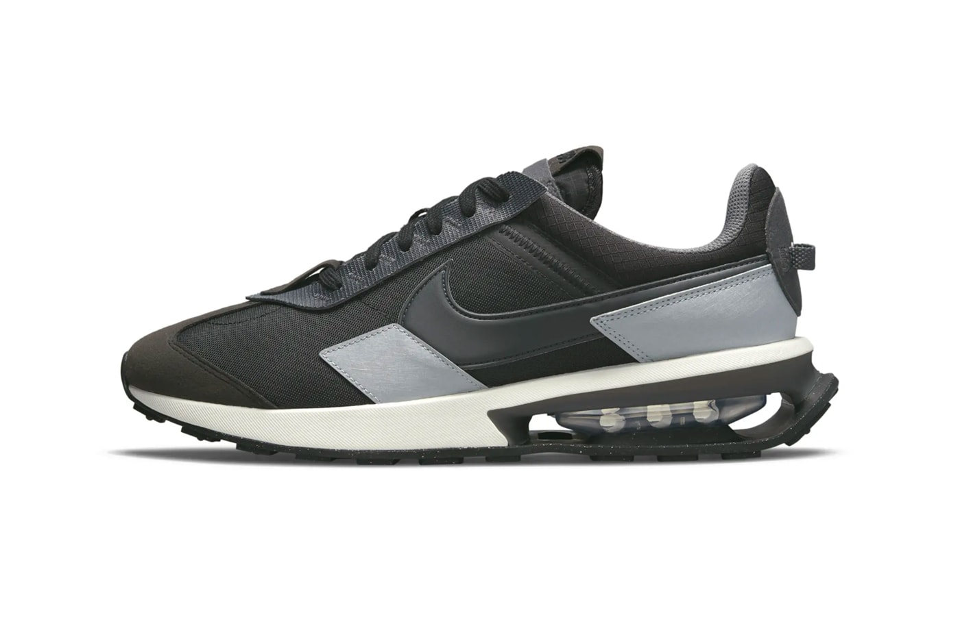 nike air max pre-day black gray sneakers details swoosh laterals