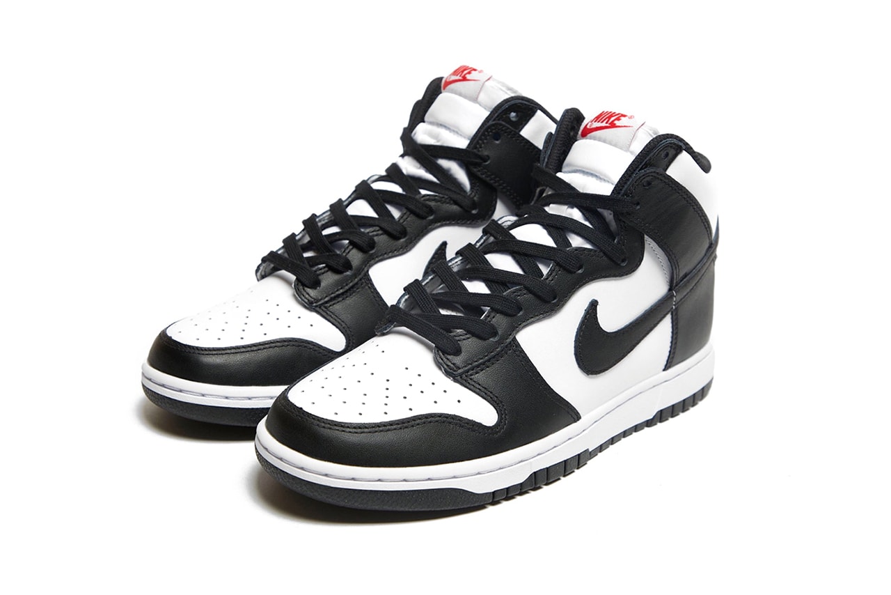 nike dunk high panda black white sneakers official look details upper