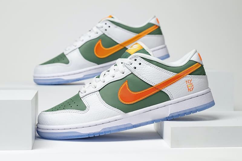 nike dunk low sneakers ny vs ny new york city green white orange footwear kicks shoes sneakerhead lateral