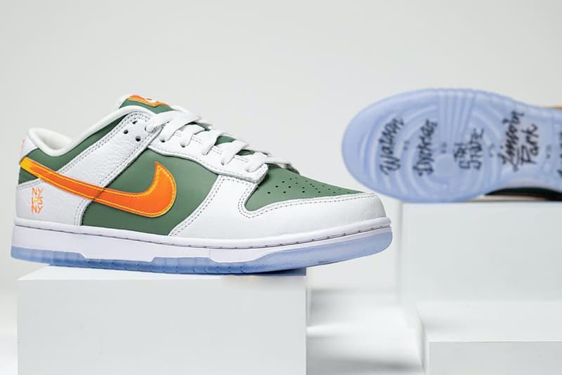 nike dunk low sneakers ny vs ny new york city green white orange footwear kicks shoes sneakerhead lateral sole