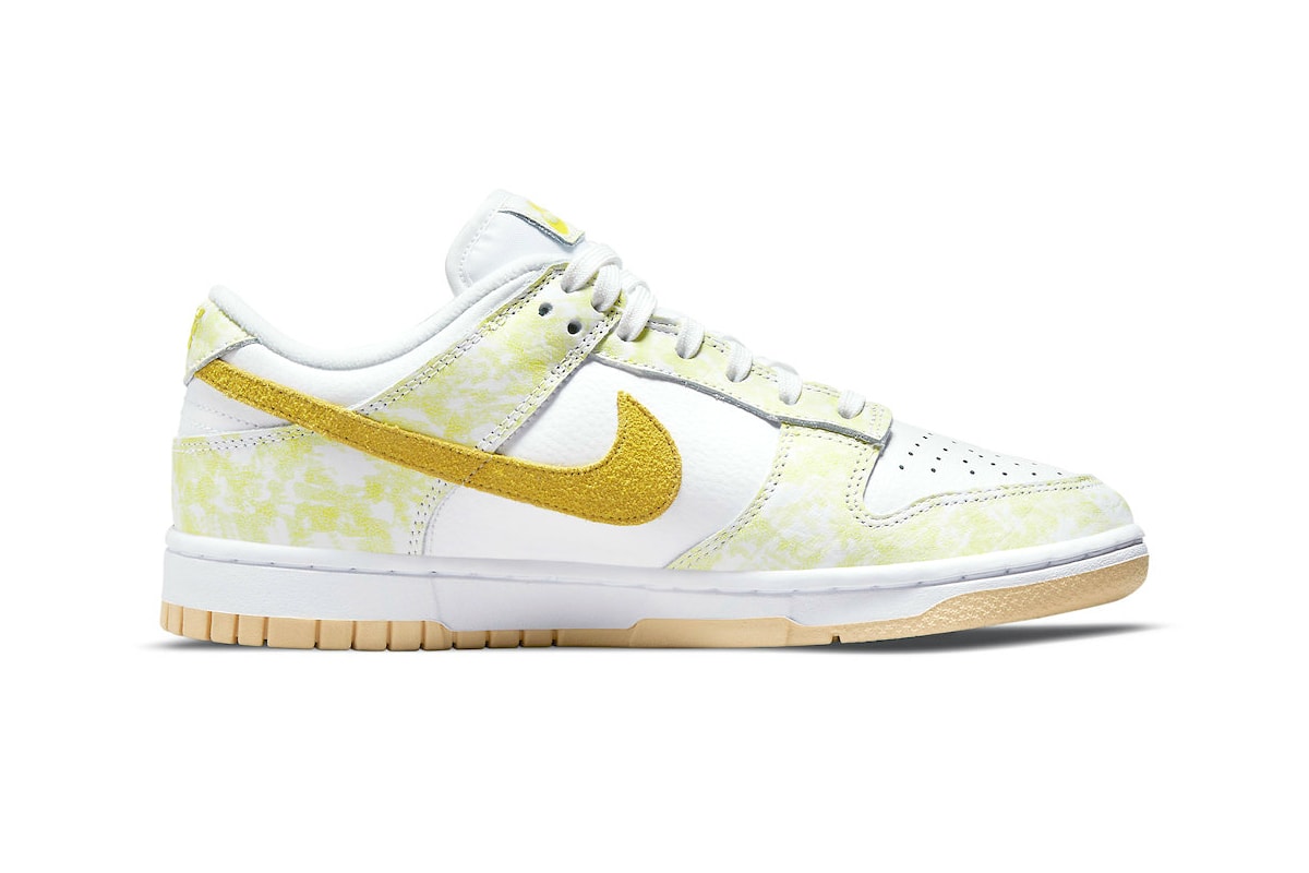 nike dunk low yellow strike womens sneakers white medials details swoosh