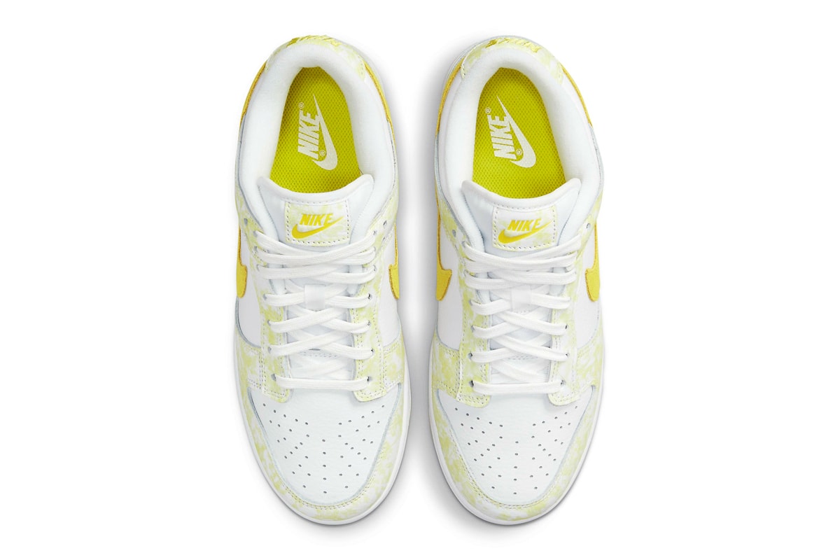 nike dunk low yellow strike womens sneakers white top foot bed shoelaces