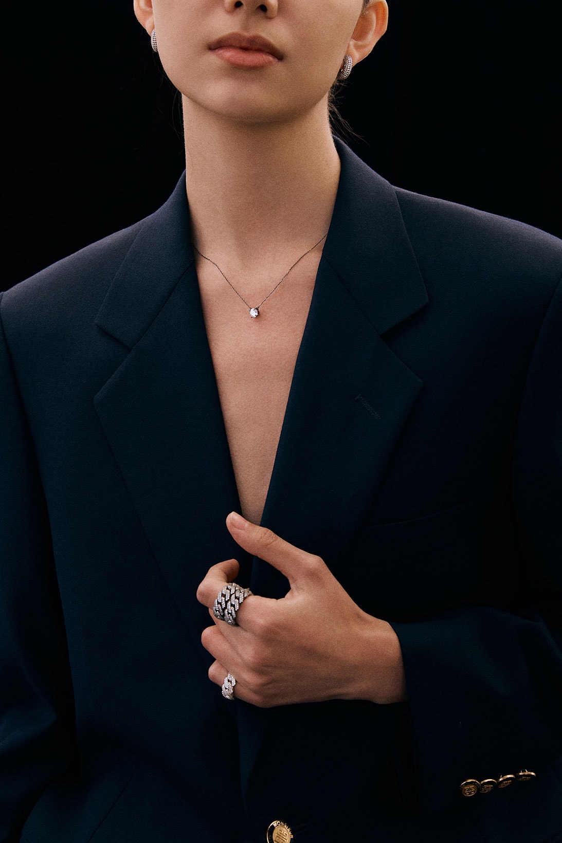 numbering jewelry black blazer suit jacket rings