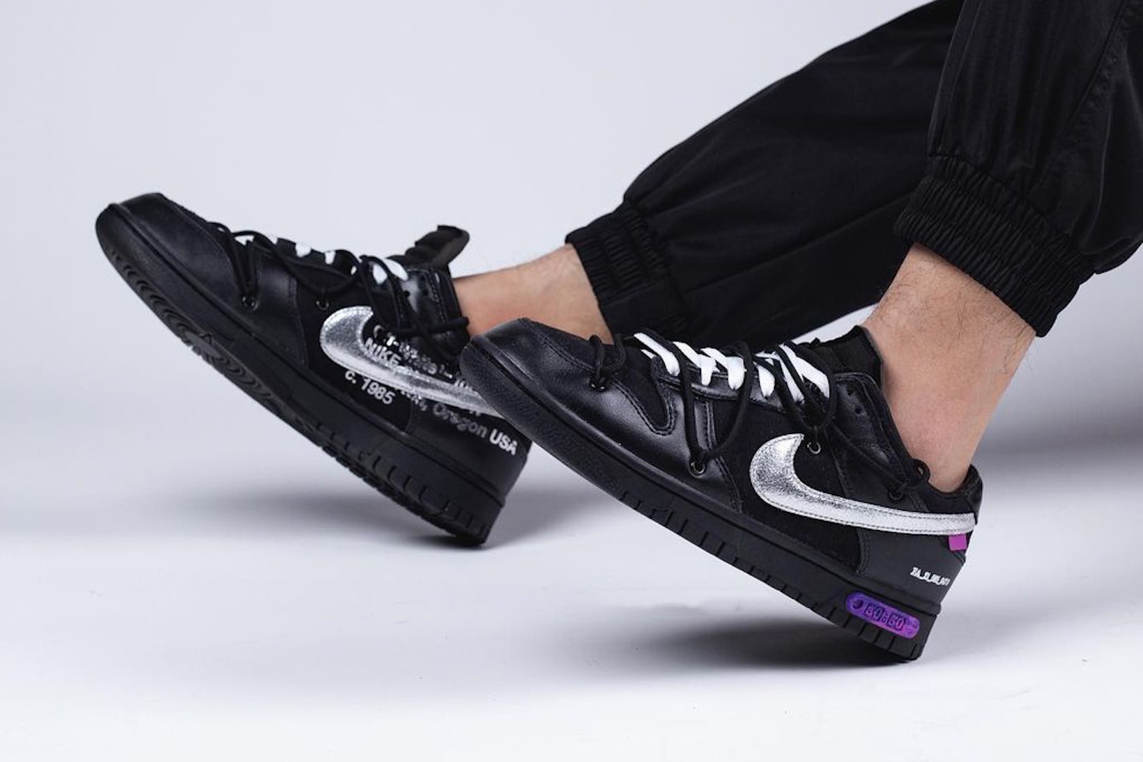 off white nike virgil abloh the 50 dunk low sneakers collaboration black silver colorway lateral