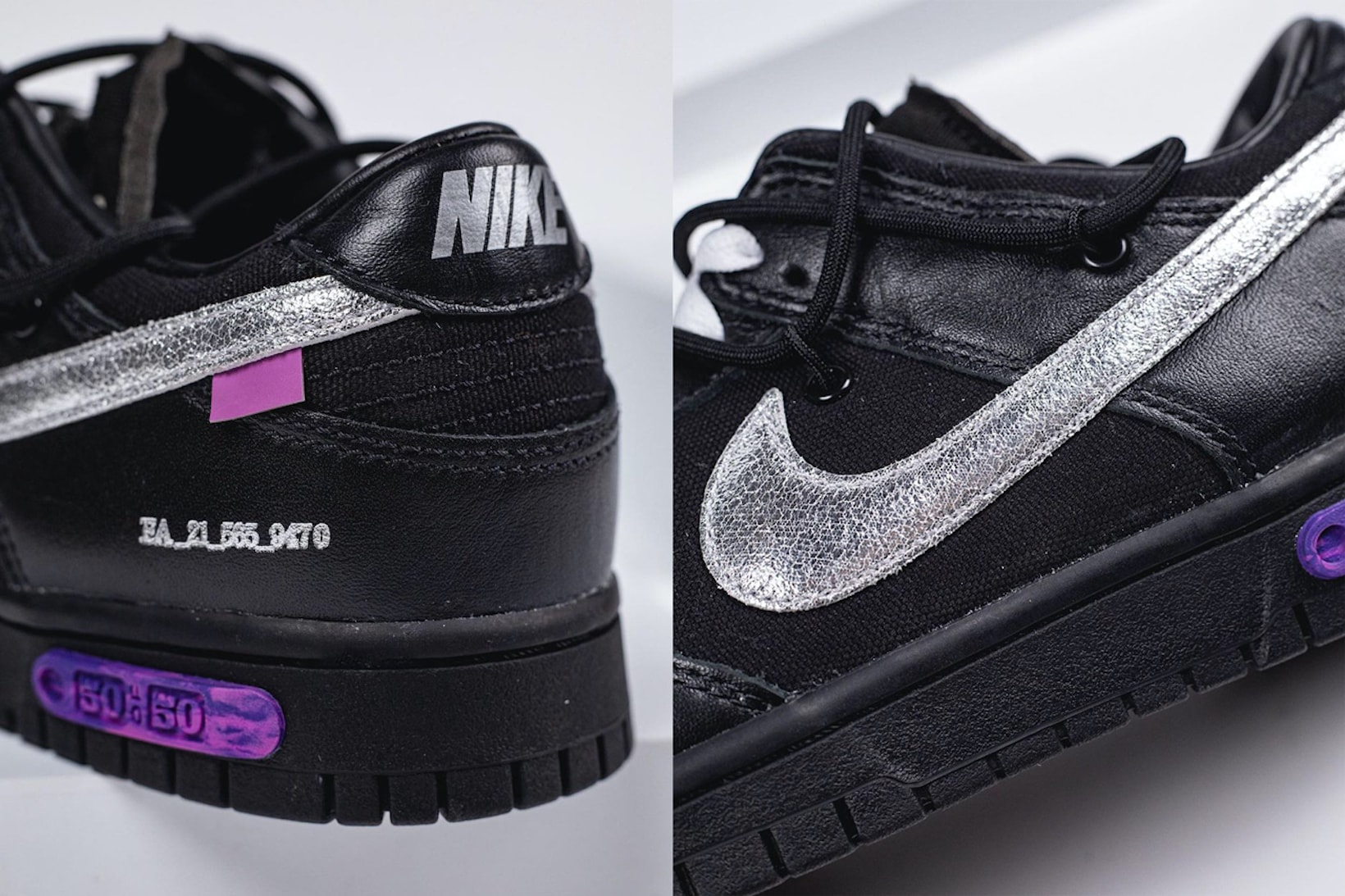 off white nike virgil abloh the 50 dunk low sneakers collaboration black silver colorway