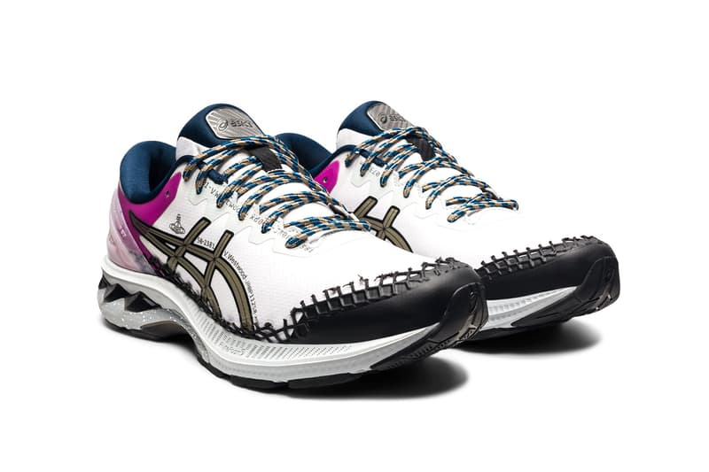 vivienne westwood asics gel kayano 27 de white lichen rock sneakers front toe box stitching details laces