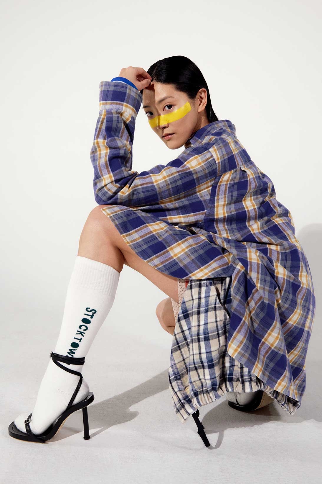 acne studios fall winter face collection sustainable flannel socks heels