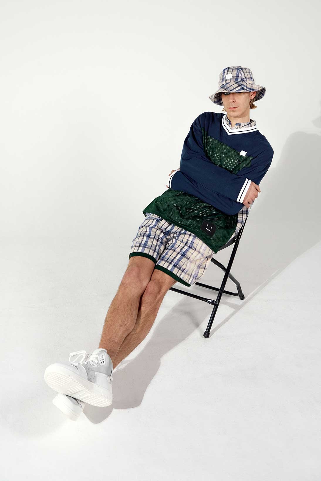 acne studios fall winter face collection sustainable sweater shorts sneakers bucket hat