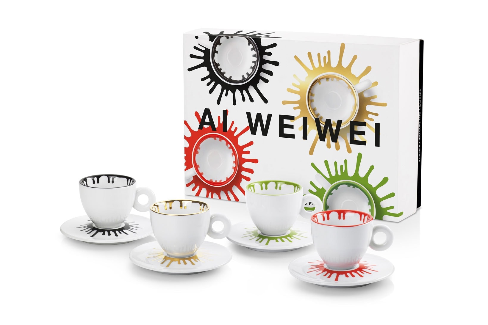 ai weiwei illycaffe coffee cups collaboration colored vases art collection red black gold green 