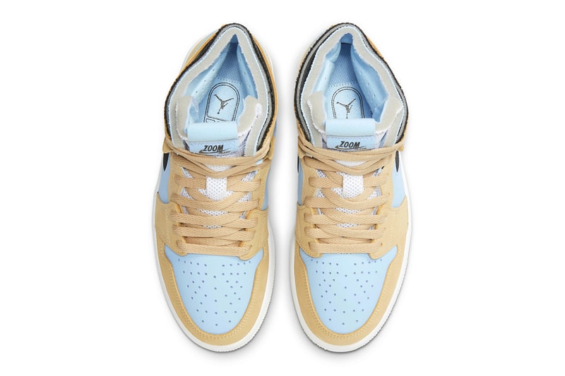 nike air jordan 1 aj1 zoom psychic blue tan brown sneakers footwear shoes kicks insole aerial top view