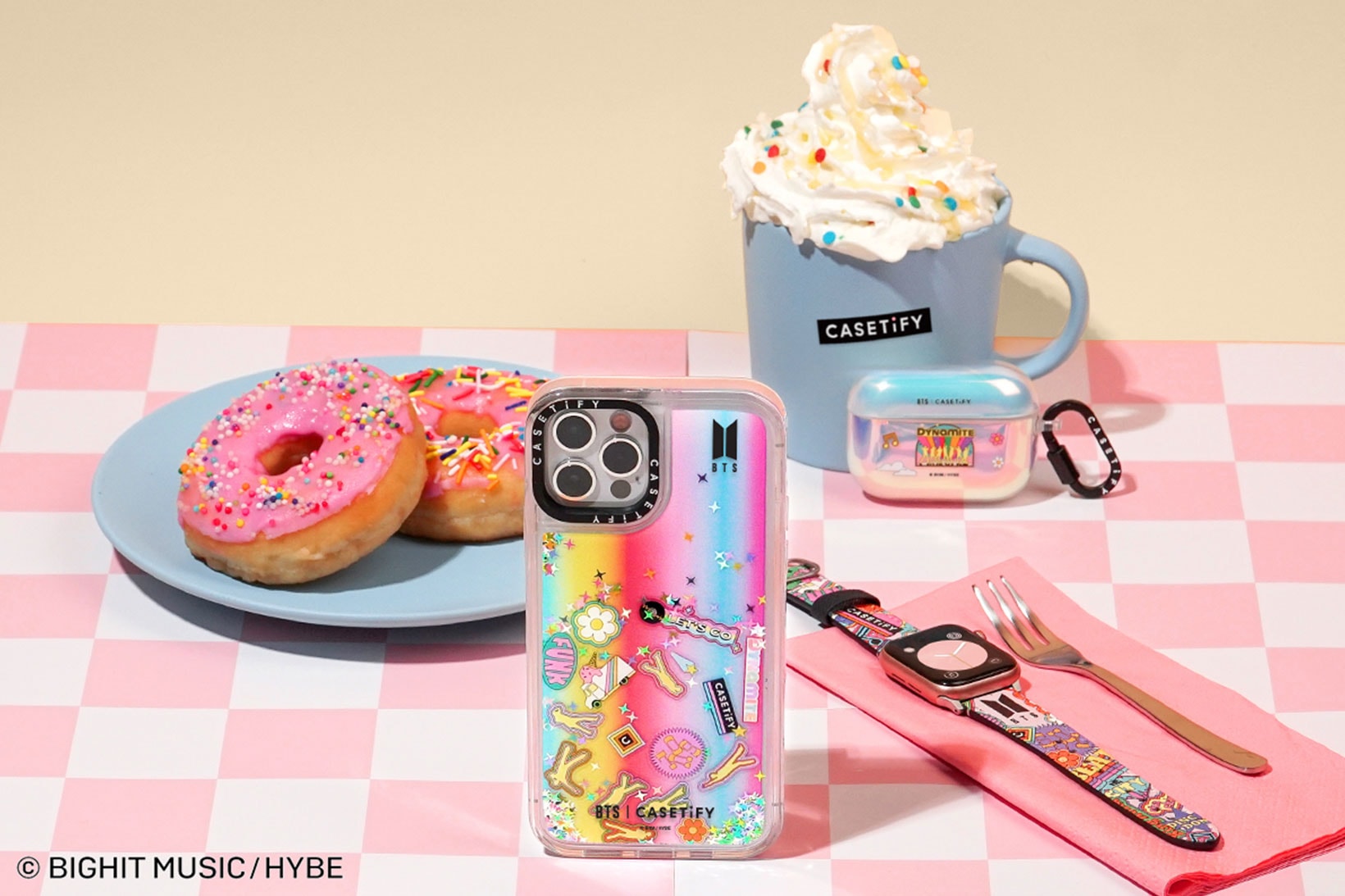 bts casetify collaboration tech accessories collection apple iphone case airpods pro watch donuts cream