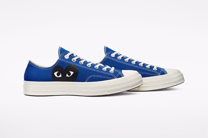 comme des garcons cdg play converse chuck 70 blue quartz low top sides heart details