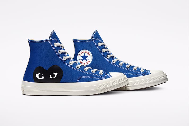 comme des garcons cdg play converse chuck 70 blue quartz high top details upper logo