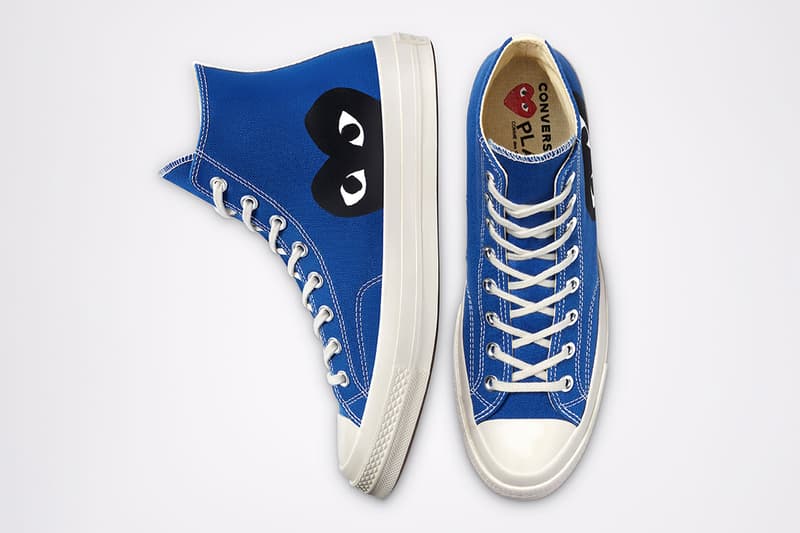 comme des garcons cdg play converse chuck 70 blue quartz high top details upper shoelaces side