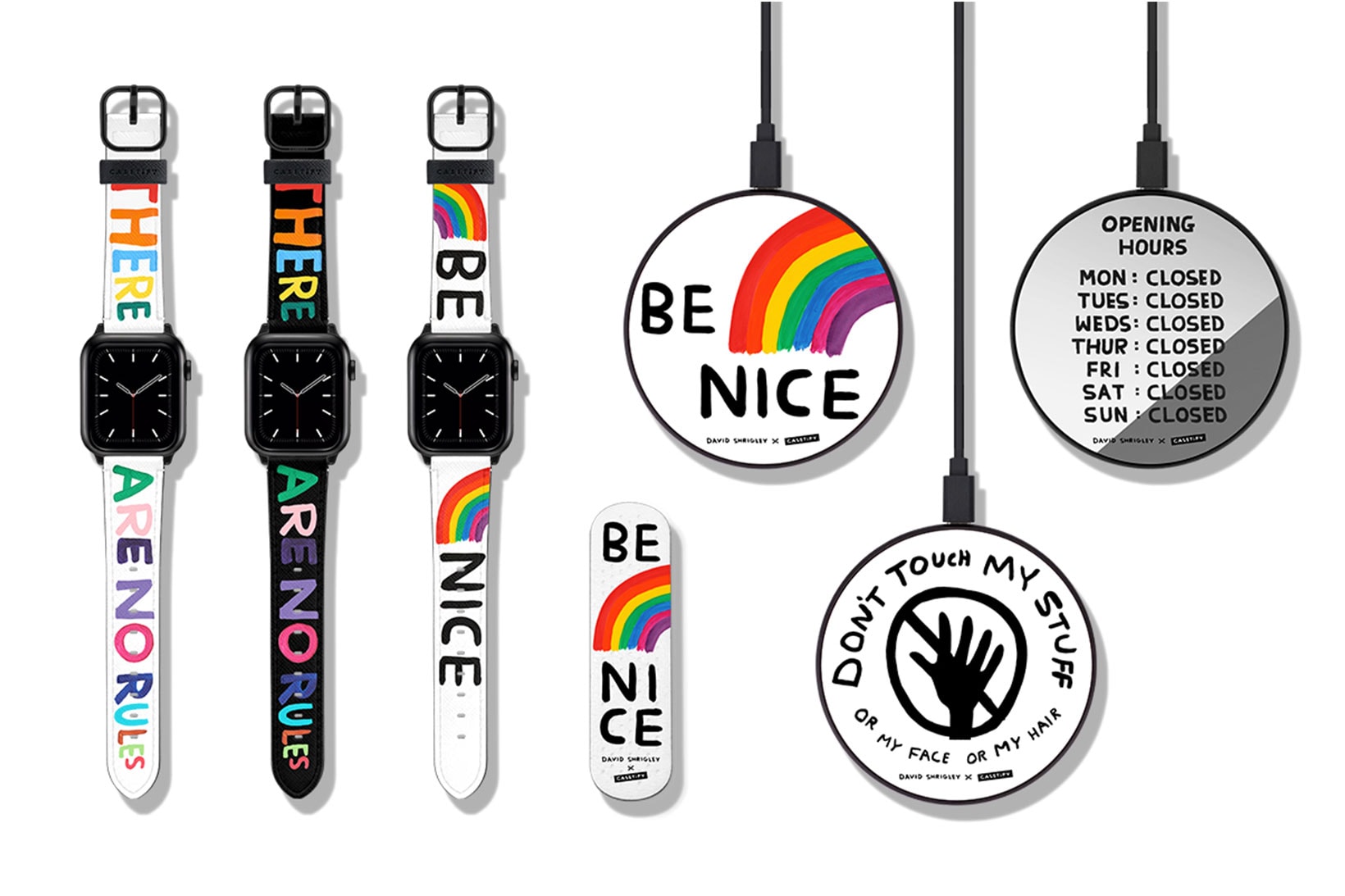 david shrigley casetify collaboration tech accessories apple watch wireless charger straps
