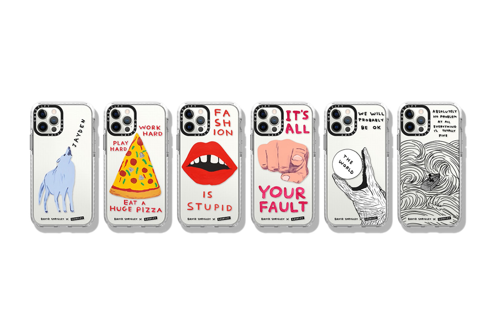 david shrigley casetify collaboration tech accessories iphone apple cases pizza lips hands