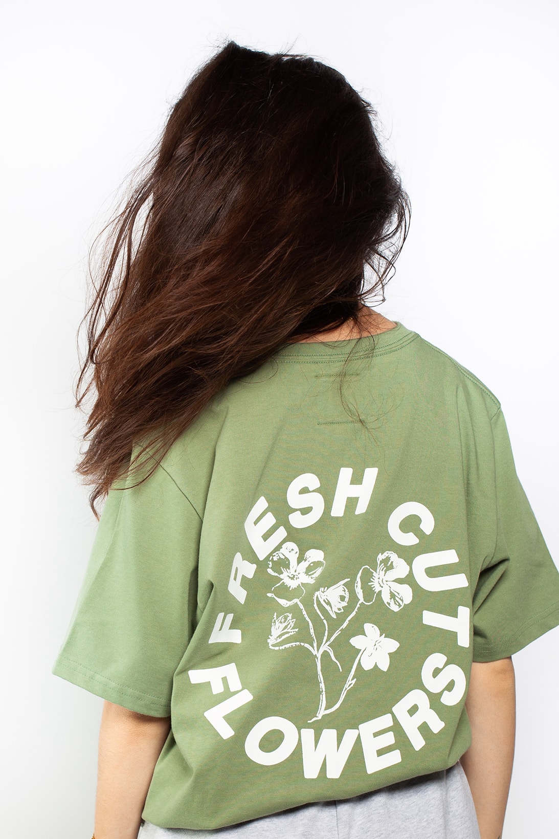 fresh cut flowers summer collection tee t shirt olive green